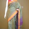 Green color with yellow border kanjivaram work on Satin Silk Saree