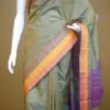 Green color with yellow border kanjivaram work on Satin Silk Saree