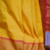 Yellow color with pink border kanjivaram work on Satin Silk Saree