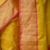 Yellow color with pink border kanjivaram work on Satin Silk Saree
