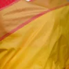 Yellow color with pink border kanjivaram work on Satin Silk Saree