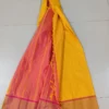 Yellow color with pink border kanjivaram work on Satin Silk Saree