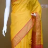 Yellow color with pink border kanjivaram work on Satin Silk Saree