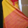 Yellow color with pink border kanjivaram work on Satin Silk Saree