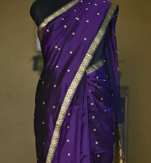 Ultraviolet Assam silk Gold Zari, Resham weaved Border & Anchal Saree