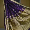 Ultraviolet Assam silk Gold Zari, Resham weaved Border & Anchal Saree