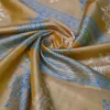 Mustard Yellow on White n Grey Hand Block Printed Bishnupuri Kattan Silk saree