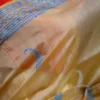 Mustard Yellow on White n Grey Hand Block Printed Bishnupuri Kattan Silk saree