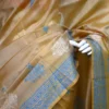 Mustard Yellow on White n Grey Hand Block Printed Bishnupuri Kattan Silk saree