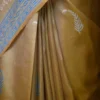 Mustard Yellow on White n Grey Hand Block Printed Bishnupuri Kattan Silk saree