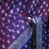 Blue on White Hand Block Printed Bishnupuri Kattan Silk saree