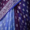Blue on White Hand Block Printed Bishnupuri Kattan Silk saree