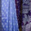 Blue on White Hand Block Printed Bishnupuri Kattan Silk saree