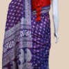 Blue on White Hand Block Printed Bishnupuri Kattan Silk saree