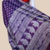 Blue on White Hand Block Printed Bishnupuri Kattan Silk saree