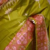 Pesta Green on Hand Block Printed Pink Border Bishnupuri Kattan Silk Saree