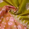 Pesta Green on Hand Block Printed Pink Border Bishnupuri Kattan Silk Saree