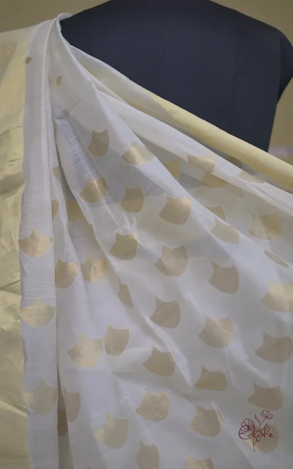 Off White on Golden Zari Boota and Golden Border Chanderi Silk Saree