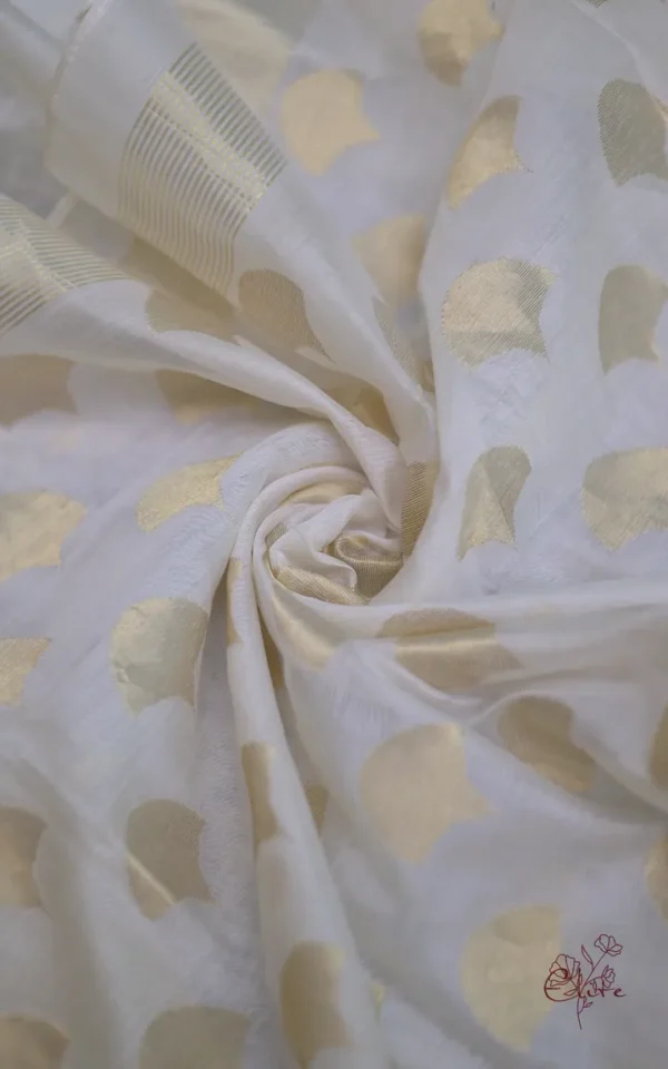 Off White on Golden Zari Boota and Golden Border Chanderi Silk Saree