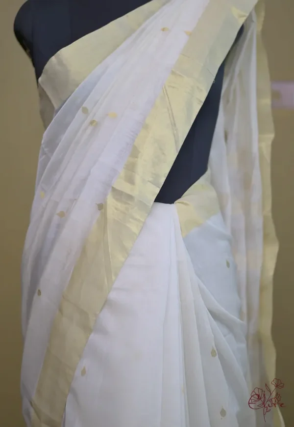 Off White on Golden Zari Boota and Golden Border Chanderi Silk Saree