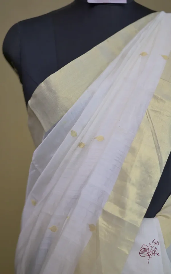 Off White on Golden Zari Boota and Golden Border Chanderi Silk Saree