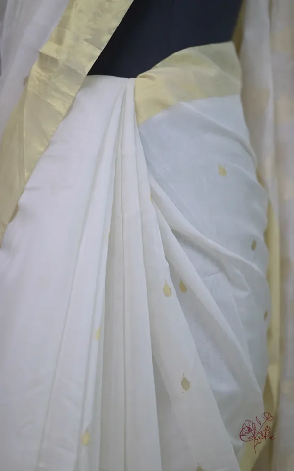 Off White on Golden Zari Boota and Golden Border Chanderi Silk Saree