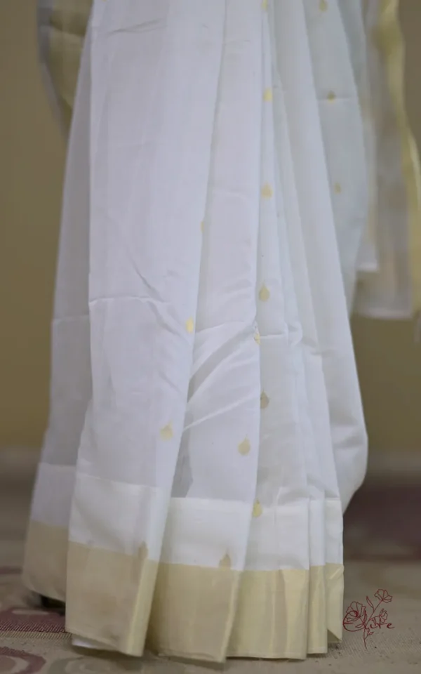 Off White on Golden Zari Boota and Golden Border Chanderi Silk Saree