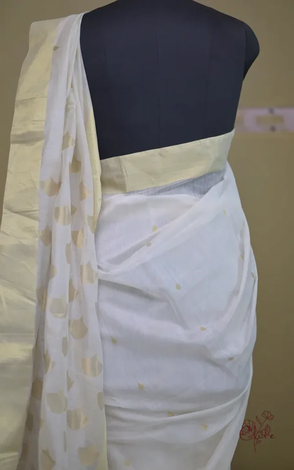 Off White on Golden Zari Boota and Golden Border Chanderi Silk Saree