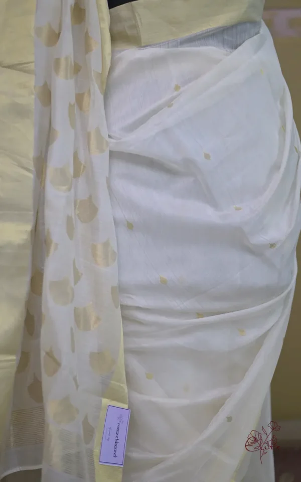 Off White on Golden Zari Boota and Golden Border Chanderi Silk Saree