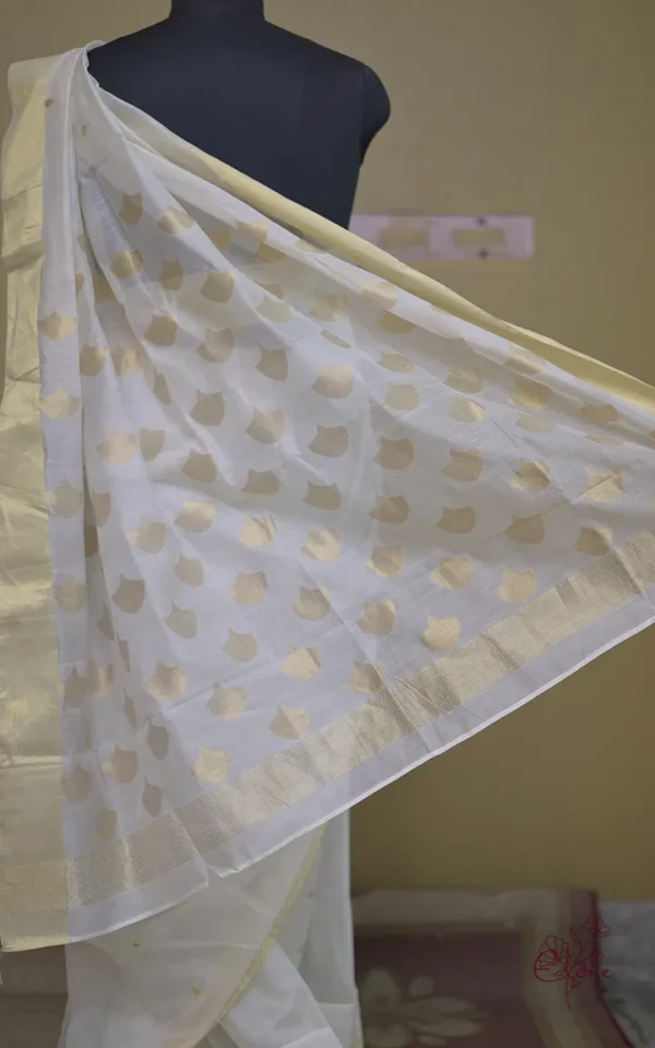 Off White on Golden Zari Boota and Golden Border Chanderi Silk Saree
