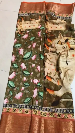 Chanderi Silk Digital Print Zari Border Saree (No photo in stock)
