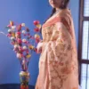 Peach Body Digital Print Zari Border on Chanderi Silk saree