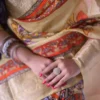 Biscuit with Multicolor Digital Print Zari Border on Chanderi silk saree