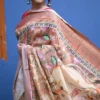 Tan with Multicolor Digital Print Zari Border on Chanderi Silk saree