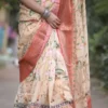 Tan with Multicolor Digital Print Zari Border on Chanderi Silk saree
