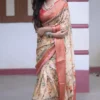 Tan with Multicolor Digital Print Zari Border on Chanderi Silk saree