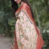 Tan with Multicolor Digital Print Zari Border on Chanderi Silk saree