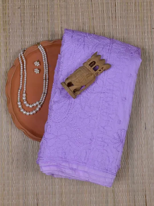 Lilac Crushed cotton Saree with Chikankari work