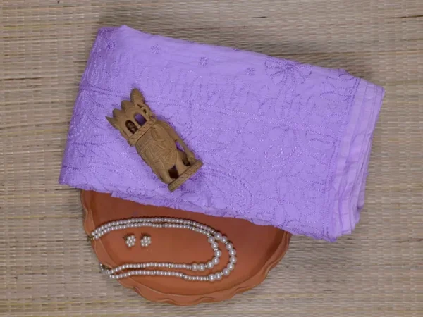 Lilac Crushed cotton Saree with Chikankari work