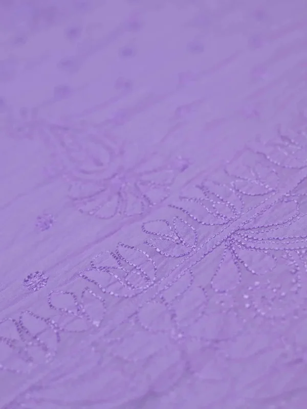 Lilac Crushed cotton Saree with Chikankari work