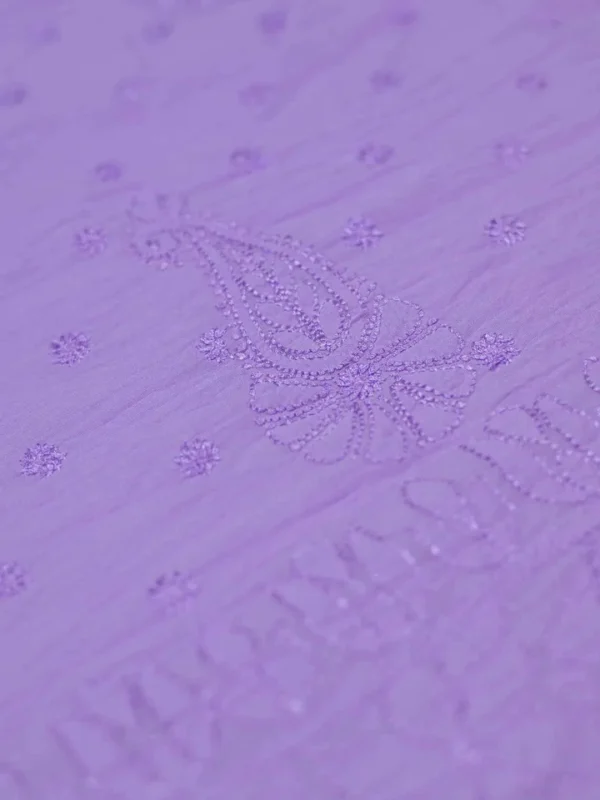 Lilac Crushed cotton Saree with Chikankari work