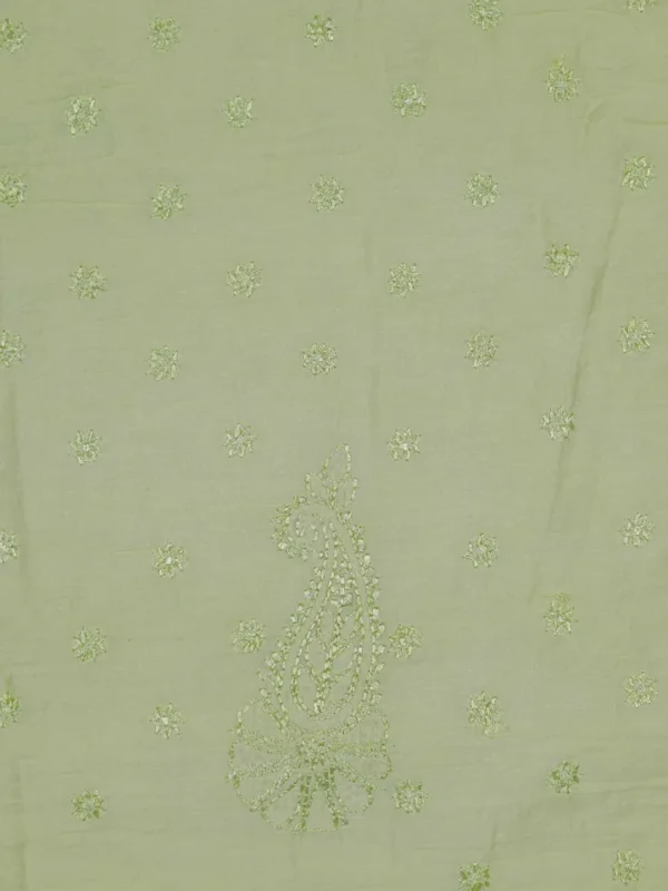 Lime Green Crushed Cotton Chikankari Saree