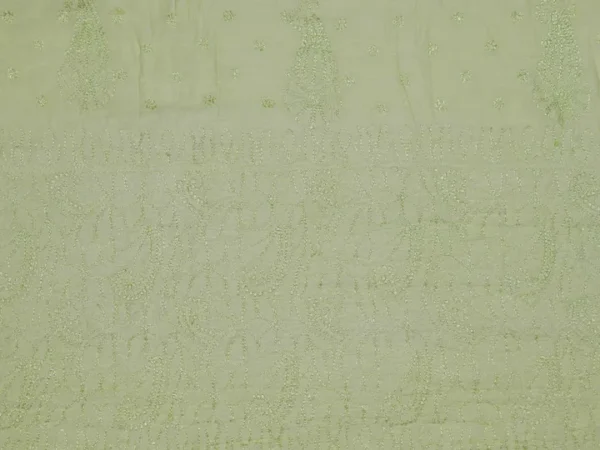 Lime Green Crushed Cotton Chikankari Saree