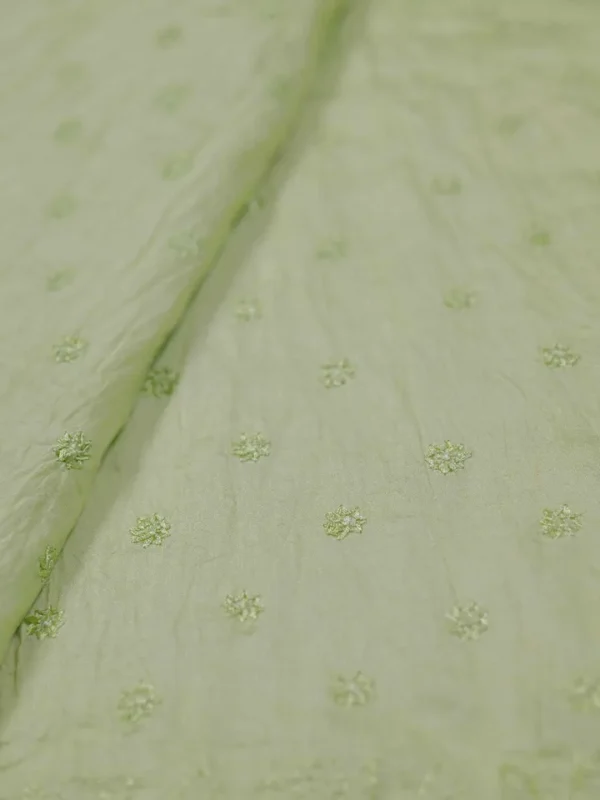 Lime Green Crushed Cotton Chikankari Saree
