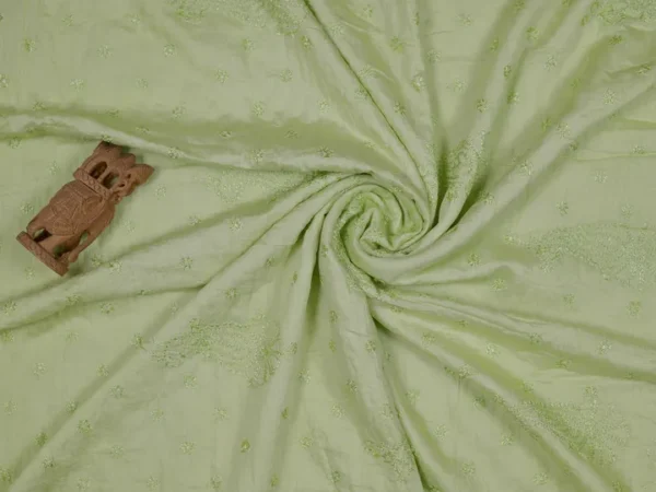 Lime Green Crushed Cotton Chikankari Saree