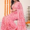 Red Georgette Chikankari Saree
