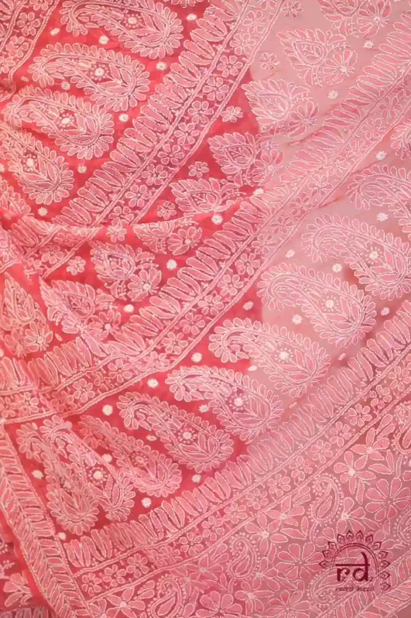 Red Georgette Chikankari Saree