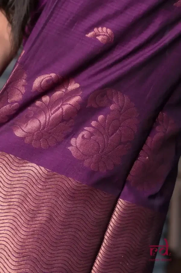 Purple on Copper Zari Handloom Pure Cotton silk Benarasi saree