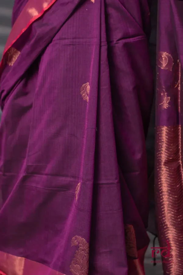 Purple on Copper Zari Handloom Pure Cotton silk Benarasi saree