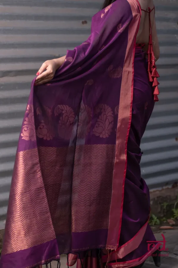 Purple on Copper Zari Handloom Pure Cotton silk Benarasi saree